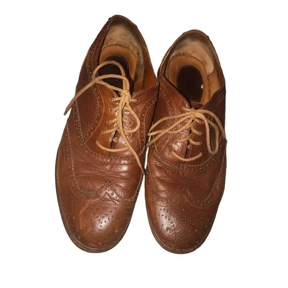 Born Mens Brown Pebbled Leather Wingtip Oxford Brogue Dress Shoes H48516 Size 13